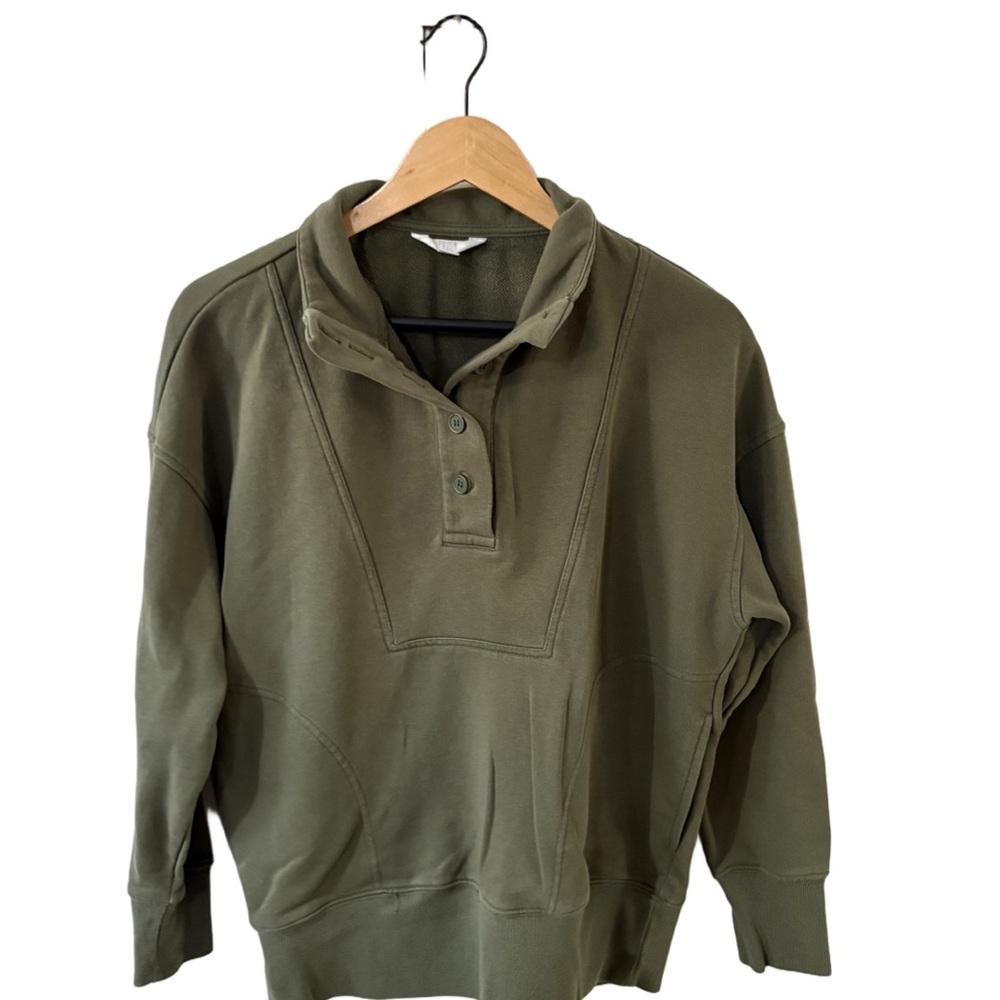 Time and Tru Olive Green Snap Collar Pullover Sweatshirt – Women’s Medium